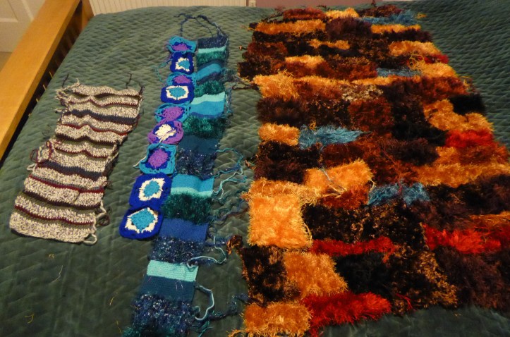 A whole bumch of unfinished knitting and crochet projects.
